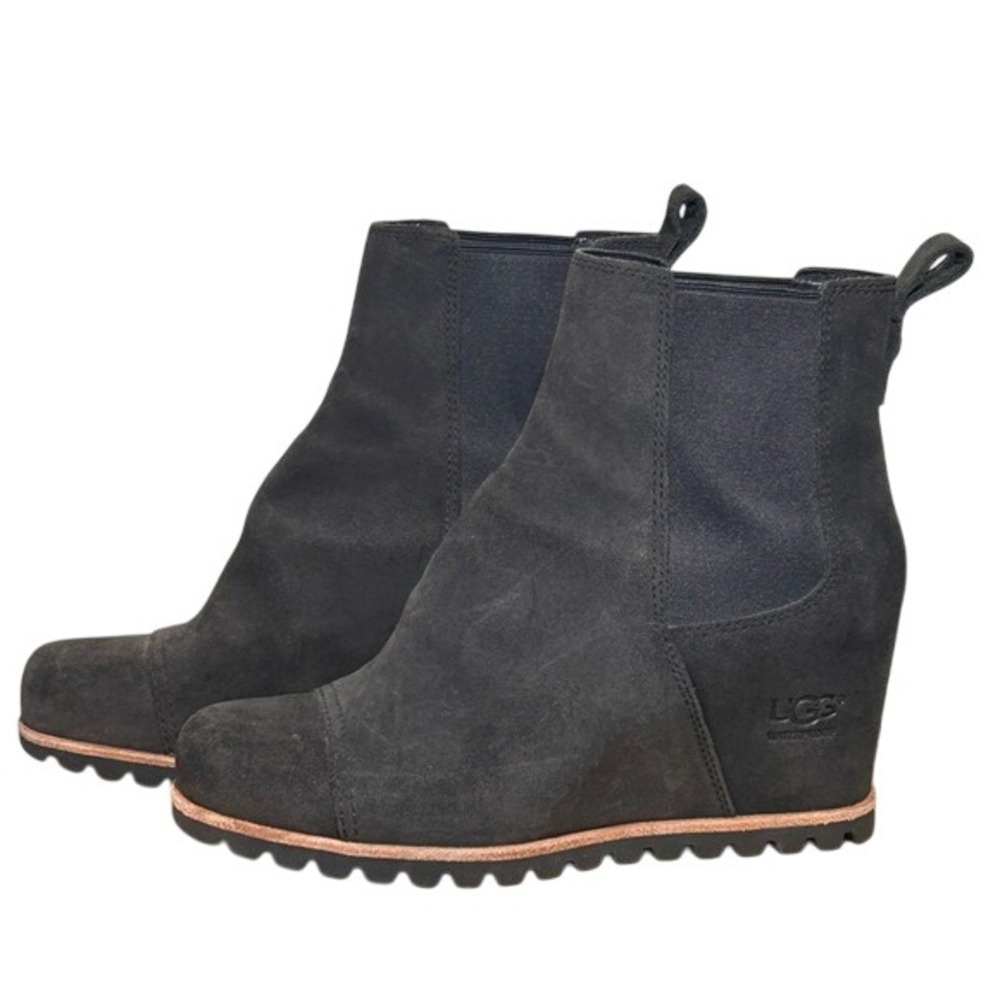 UGG Hidden Wedge Womens 7‎ Ankle Boots Black Suede Slip On